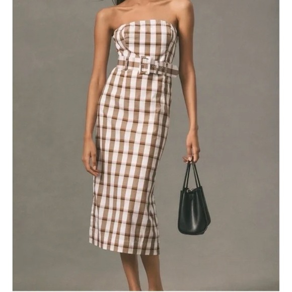 Anthropologie Dresses & Skirts - Anthropologie Maeve Women's‎ Belted Square-Neck Strapless Plaid Dress - Size XL